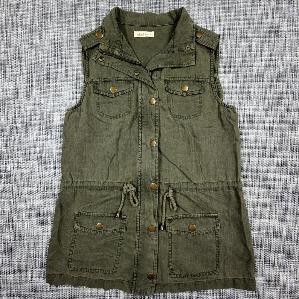 Altar'd State Womens Utility Vest Olive Green 100% Tencel Drawstring Waist Small